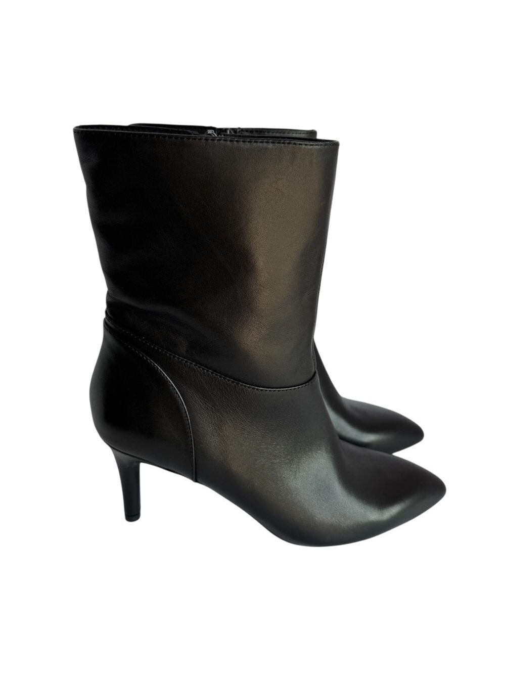 Rockport Faux Leather Heeled Boots Sz 7 Black Mid Calf Stiletto Sleek Sexy NWOT